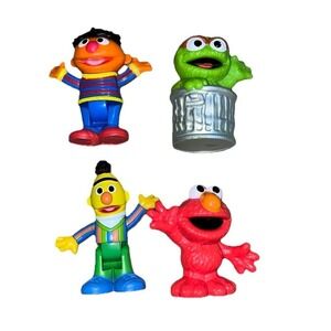 Sesame Street PVC Figure Lot of 4 Oscar‎ Elmo Bert Ernie Cake Toppers